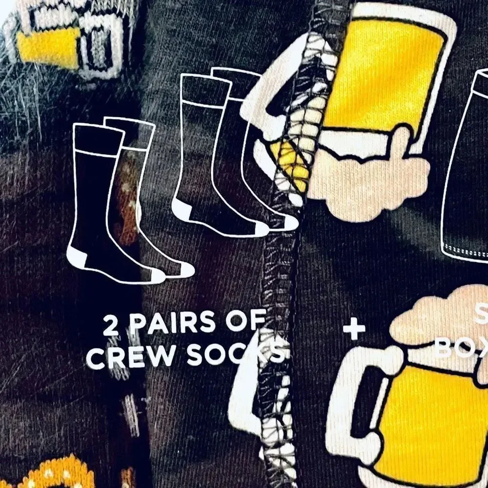 NWT 3 Pc FUNKY SOCKS Men's XL Boxed Gift Set 2 Beer Socks Sz 6-12 & Boxer Briefs